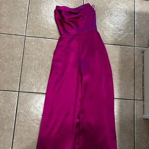 Amsale Strapless Satin Jumpsuit - Pink